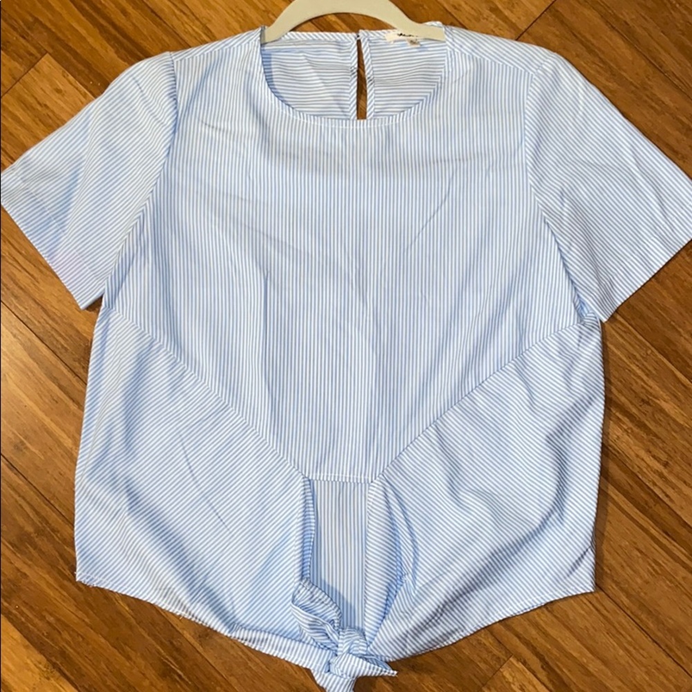 Blue and white striped blouse crop top